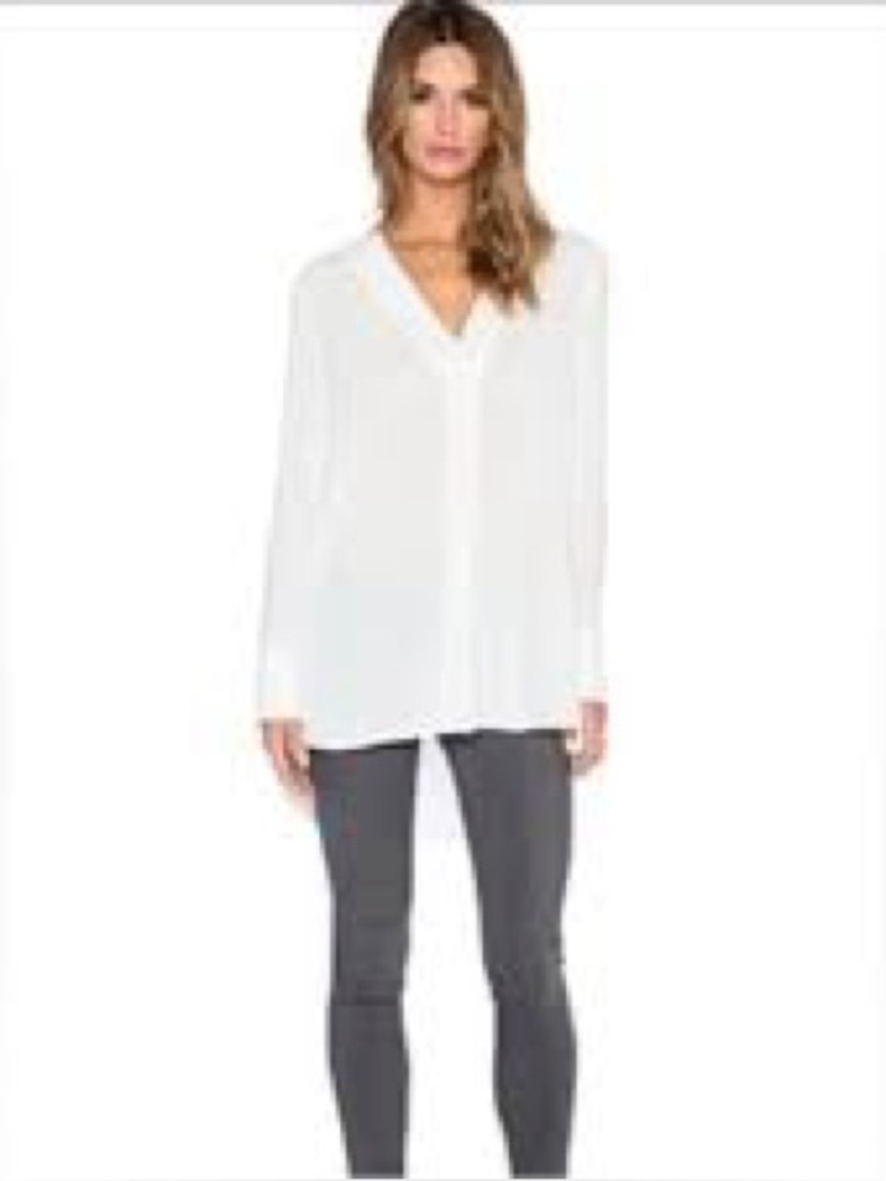 Vince White Silk Blend Tunic Blouse Long Sleeve V-Neck Hi Low Top Size Large - Picture 1 of 8